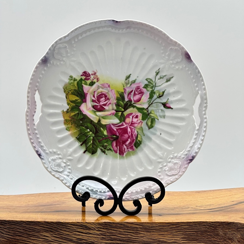 Vintage Pink Purple Lustre Handled Cake Plate‎ with Handles Germany